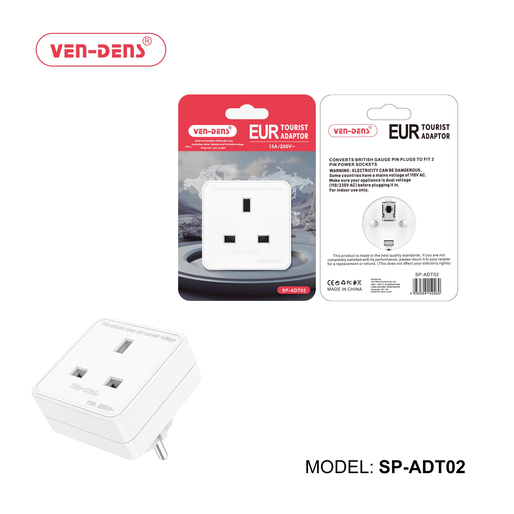 Ven-Dens SP-ADT01 EUR Tourist Adaptor